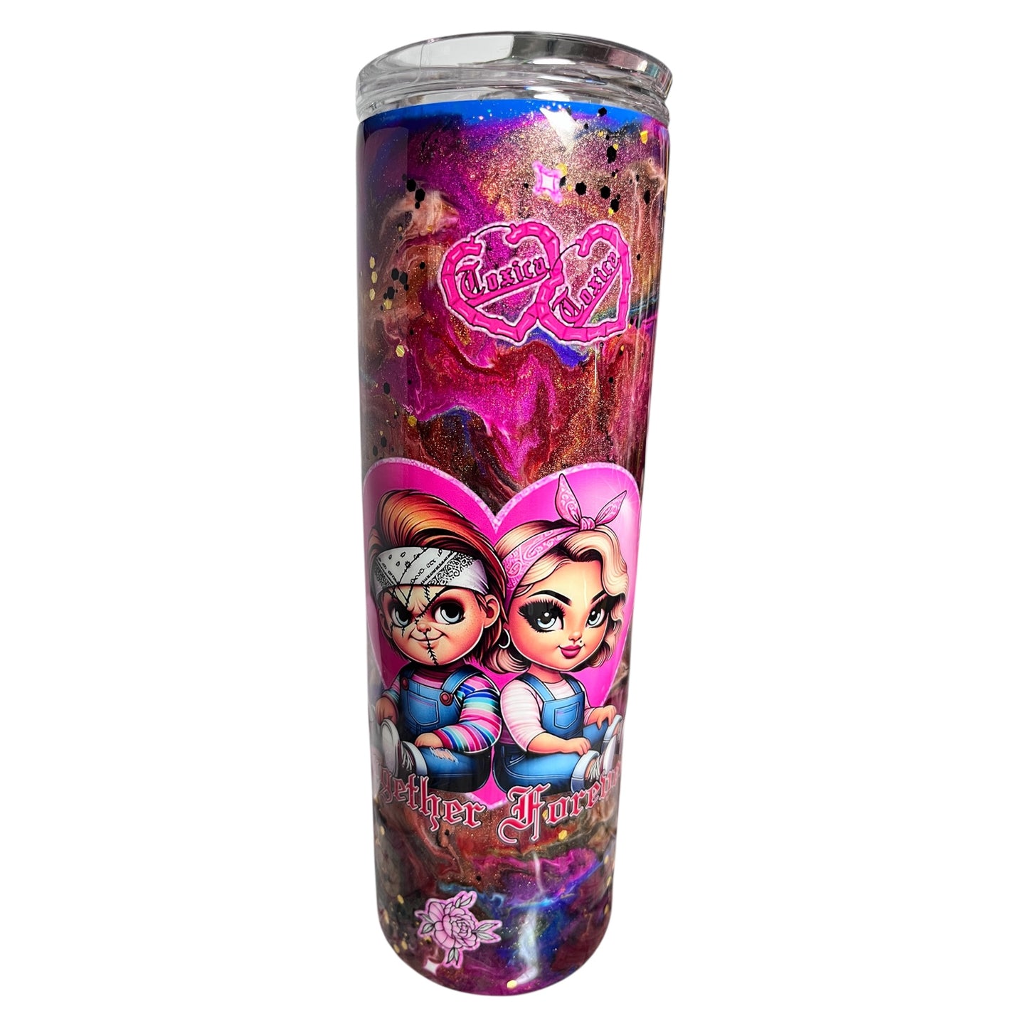#325B - 30oz Skinny Tumbler / Decals: Chucky.. Kids, Hearts