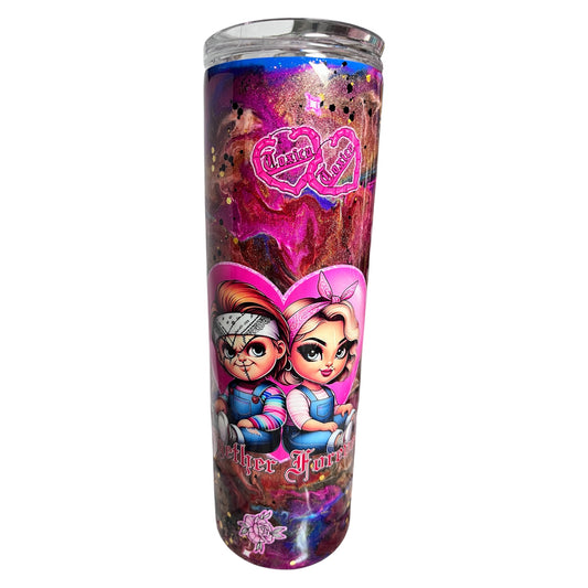 #325B - 30oz Skinny Tumbler / Decals: Chucky.. Kids, Hearts