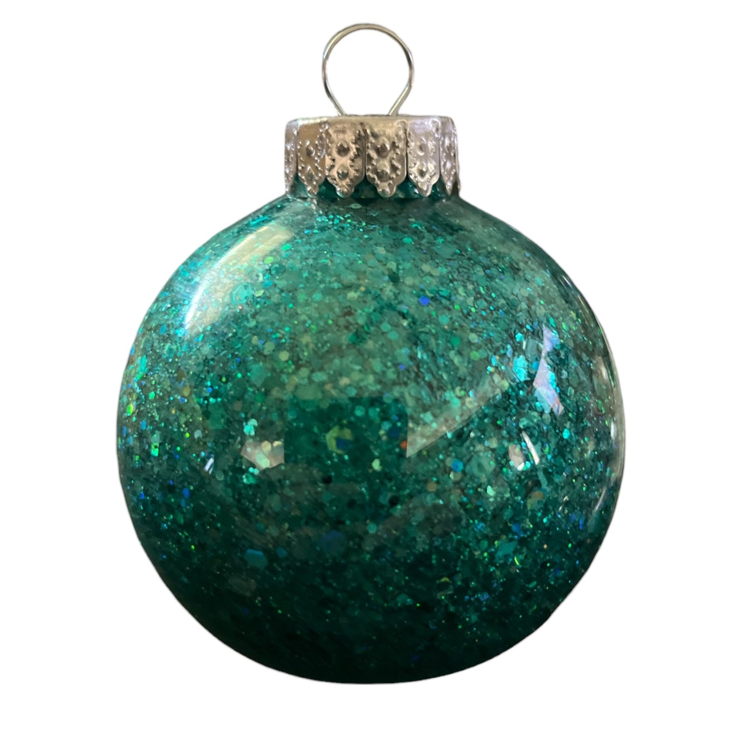 #46 - Ready To Sell Custom Designed 2 1/2” Round Ornament / Turquoise Glitter Filled / Optional Name, Text or Monogram Included