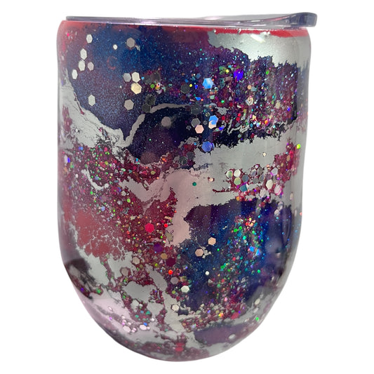 #342 - 12oz Wine Tumbler / Ink & Metallic Alloy Swirl with Glitter