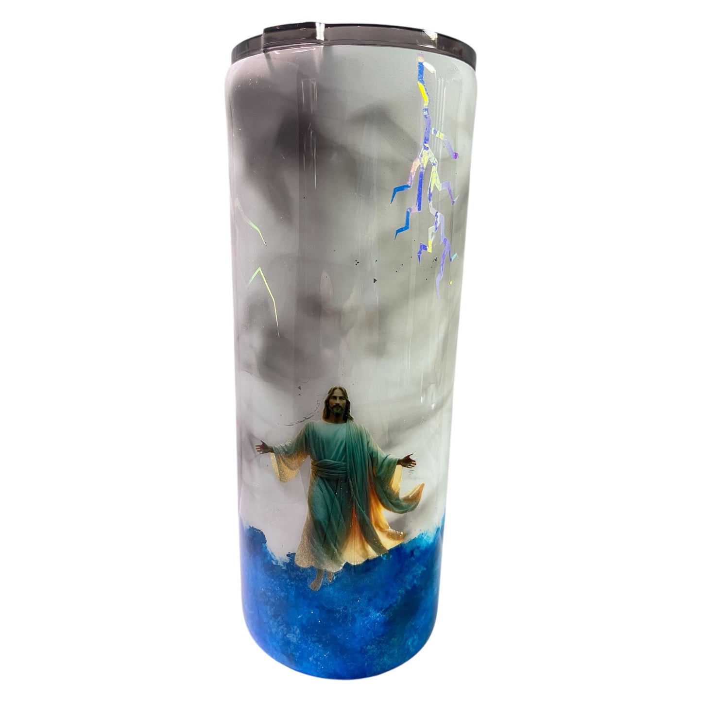 #339 - 30oz Religious Fatty Tumbler / Jesus Walking on Water Depicted / Vinyl Bible Verse: Matthew 14:25-27