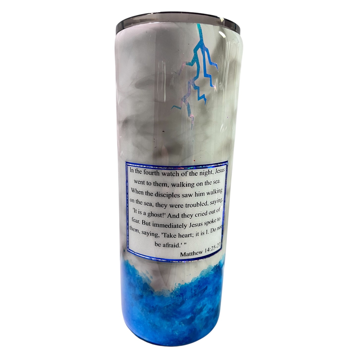 #339 - 30oz Religious Fatty Tumbler / Jesus Walking on Water Depicted / Vinyl Bible Verse: Matthew 14:25-27