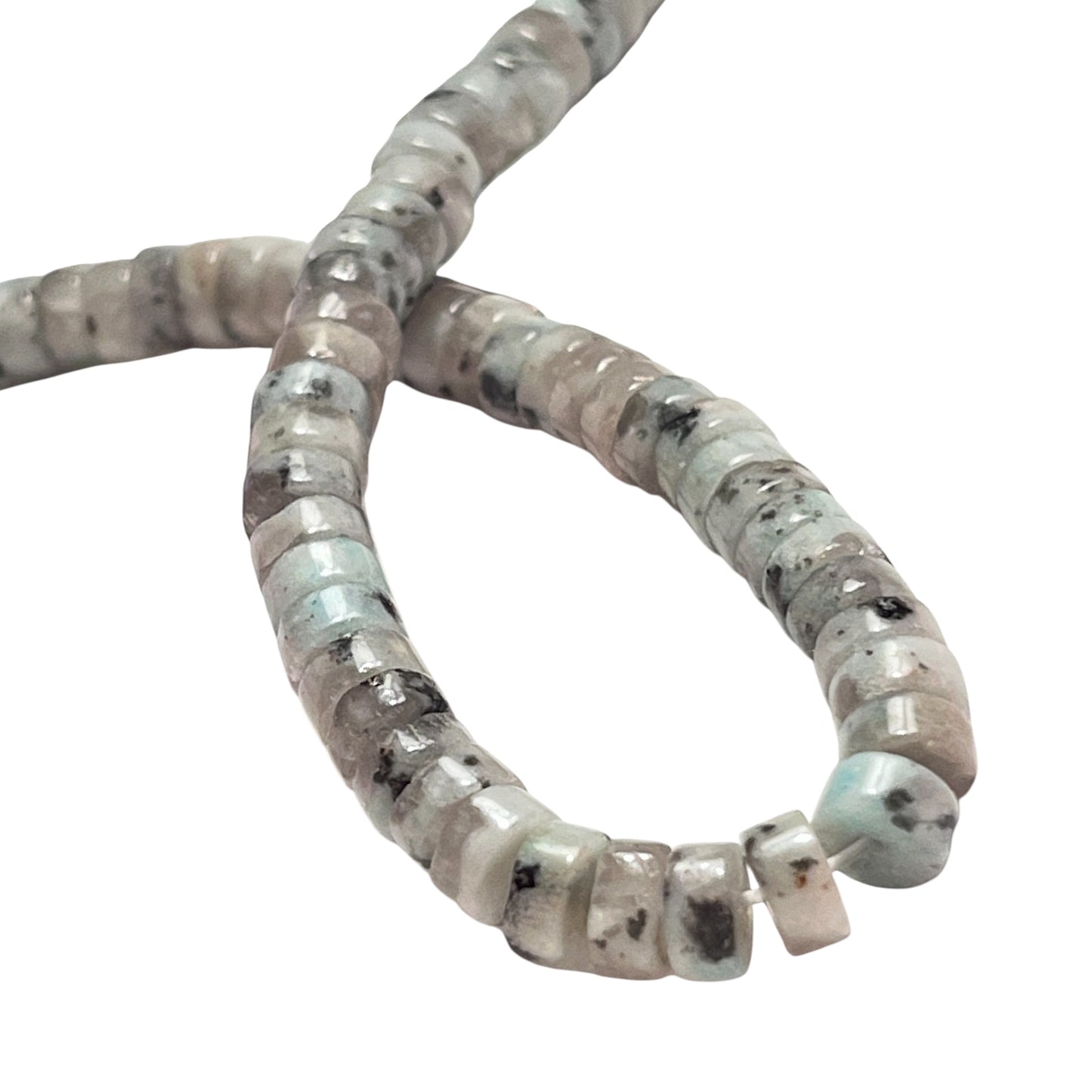 #2809 / Natural Sesame/Kiwi Jasper 6x3mm Heishi Beads / 1mm Hole / 7 1/2” Strand (approx 53 beads)