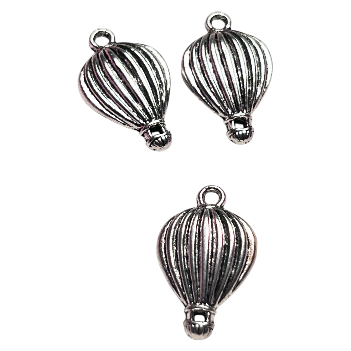 #2814 Antique Silver Hot Air Balloon Charm / Cadmium-Lead Free / 1.5mm Attached Loop / 21x13x4.5mm / Same design on both sides / Sold individually