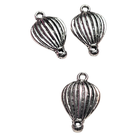 #2814 Antique Silver Hot Air Balloon Charm / Cadmium-Lead Free / 1.5mm Attached Loop / 21x13x4.5mm / Same design on both sides / Sold individually