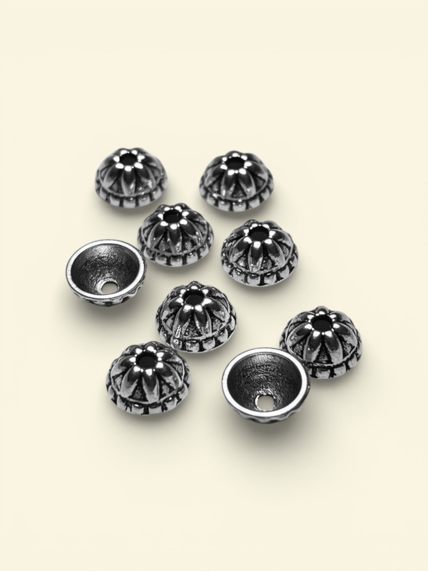 #2817 Antique Silver Bead Caps / 8x4mm Cadmium-Lead-Nickel Free / 1.5mm Hole / Same design on both sides / Lot of 10