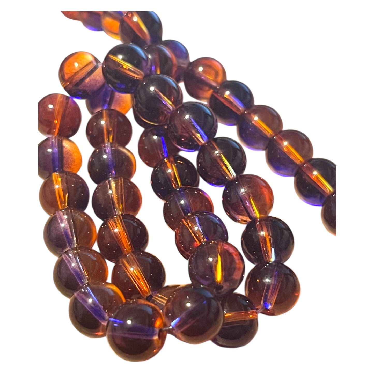 #2834 / Translucent Amber Colored Round Beads / 10mm / 1mm Hole / 15 1/2” Strand