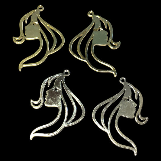 #2844 / Silver or Golden Alloy Female Head Pendant-Earring / 43.5x29x1mm / 1.5mm Attached Loop / Sold Individually