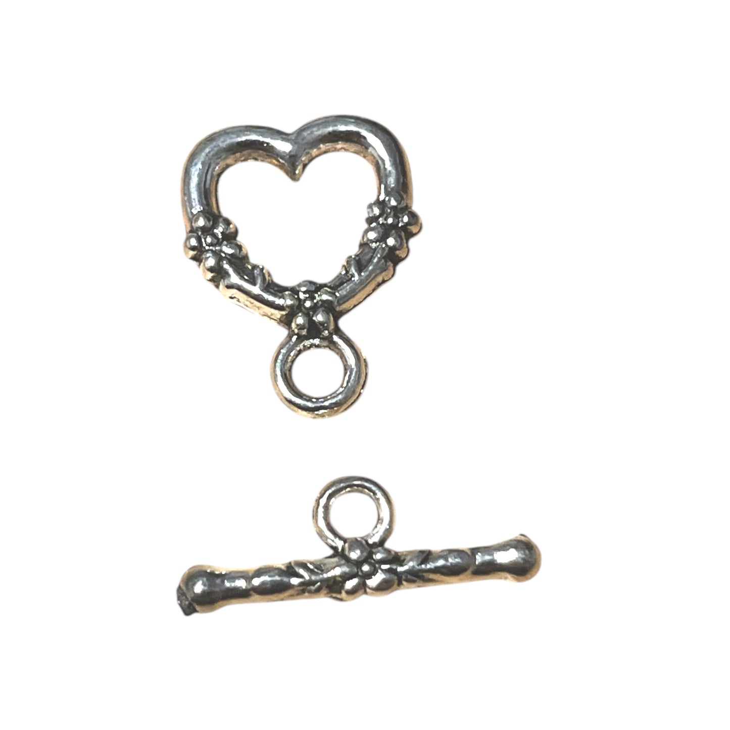 #2847 / Antique Silver Heart Toggle Clasp Set / (Heart) 18x14x3mm, (Loop) 2.5, (Bar) 20x8x3mm / 1.5mm Attached Loop / Sold as Set