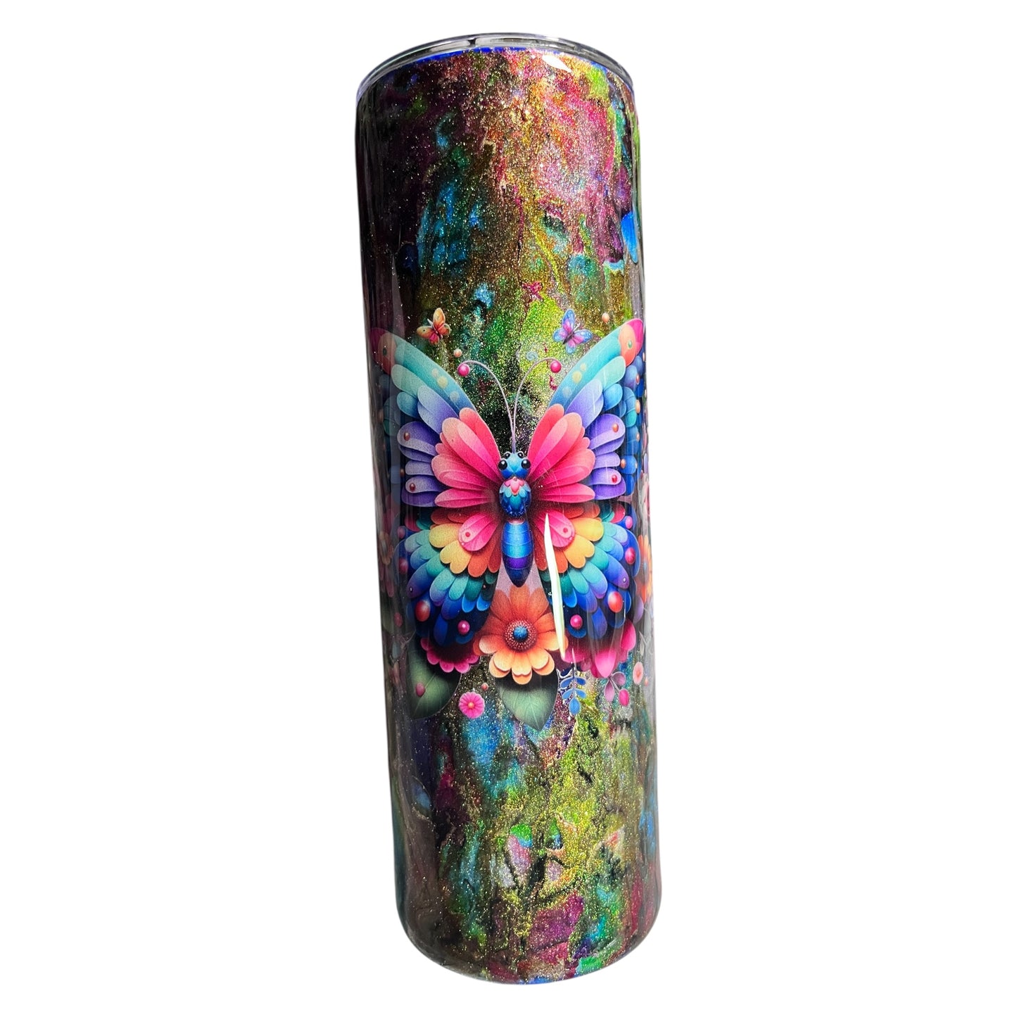 #353 - 30oz Skinny Tumbler / Mica with Colorful Butterfly Vinyl