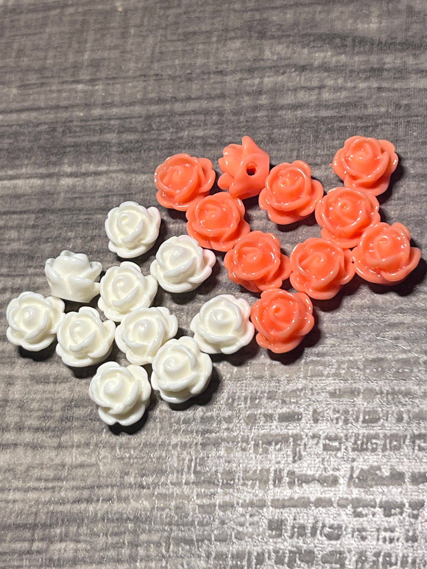 #3093 / Opaque White or Salmon Color Rose Resin Beads / 9x7mm / 1mm Hole / Lot of 10 / Your Choice of Color