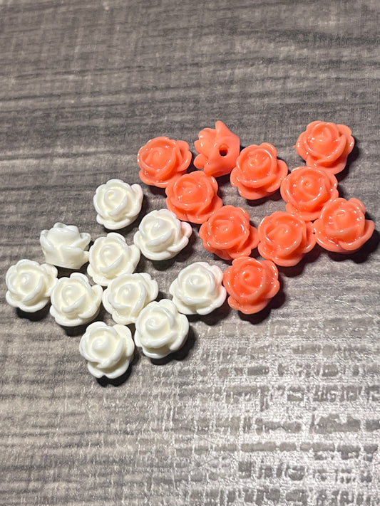 #3093 / Opaque White or Salmon Color Rose Resin Beads / 9x7mm / 1mm Hole / Lot of 10 / Your Choice of Color