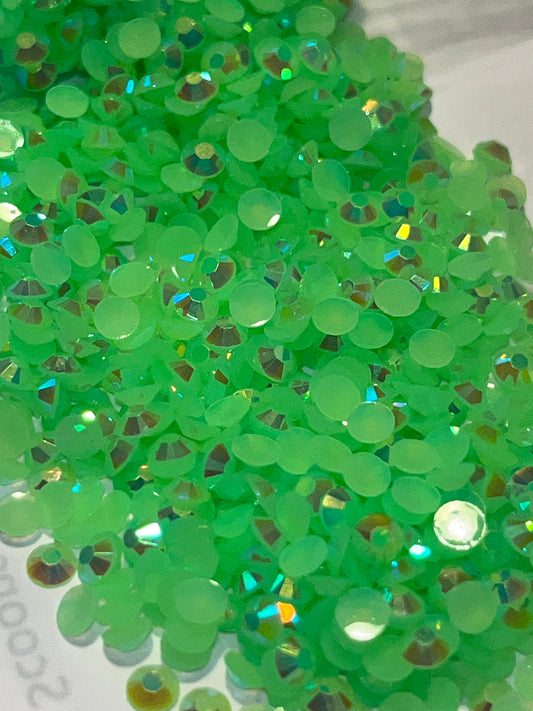 Fluorescent Green AB Resin Jelly Rhinestones / 4mm Flat Back / 67.3g