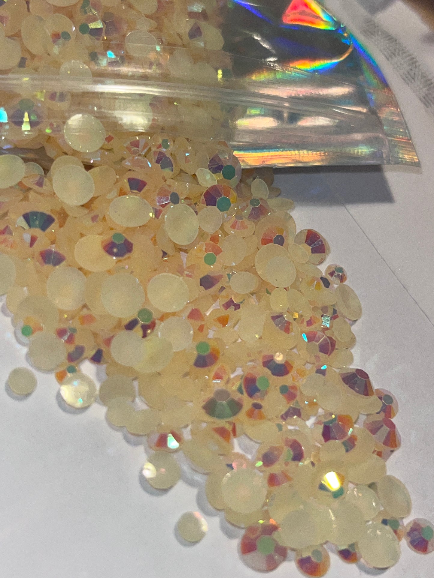 Light Peach AB Resin Rhinestones / Flat Back / Mixed 3mm, 4mm, 5mm / 14.3g