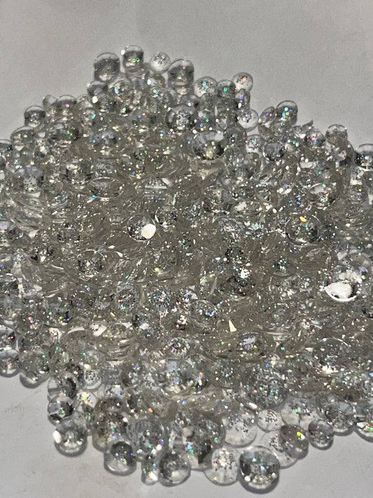 Glitter Holographic Mix Resin Rhinestones / Flat Back / Mixed 3mm, 4mm, 5mm / 16.4g