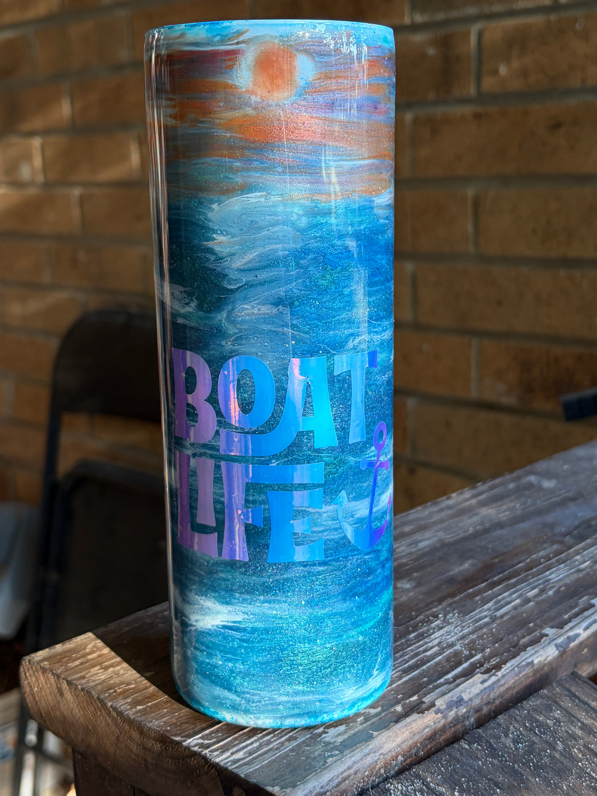 #408 - 20oz Skinny Tumbler / Ocean & Boat Theme / TEXT: "Boat Life"