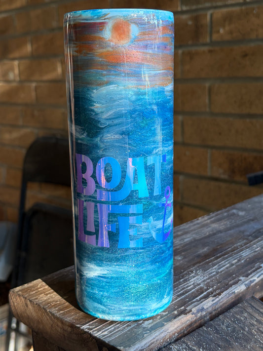 #408 - 20oz Skinny Tumbler / Ocean & Boat Theme / TEXT: "Boat Life"