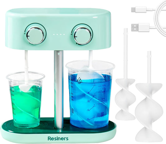 Resiners AirFlow Pro Max Dual-Head Resin Mixer with Spiral Silicone Paddles / Rechargeable Epoxy Mixer / Stepless Speed & Minimum Bubbles / Electric Stirrer for Resin, Silicone and Paint