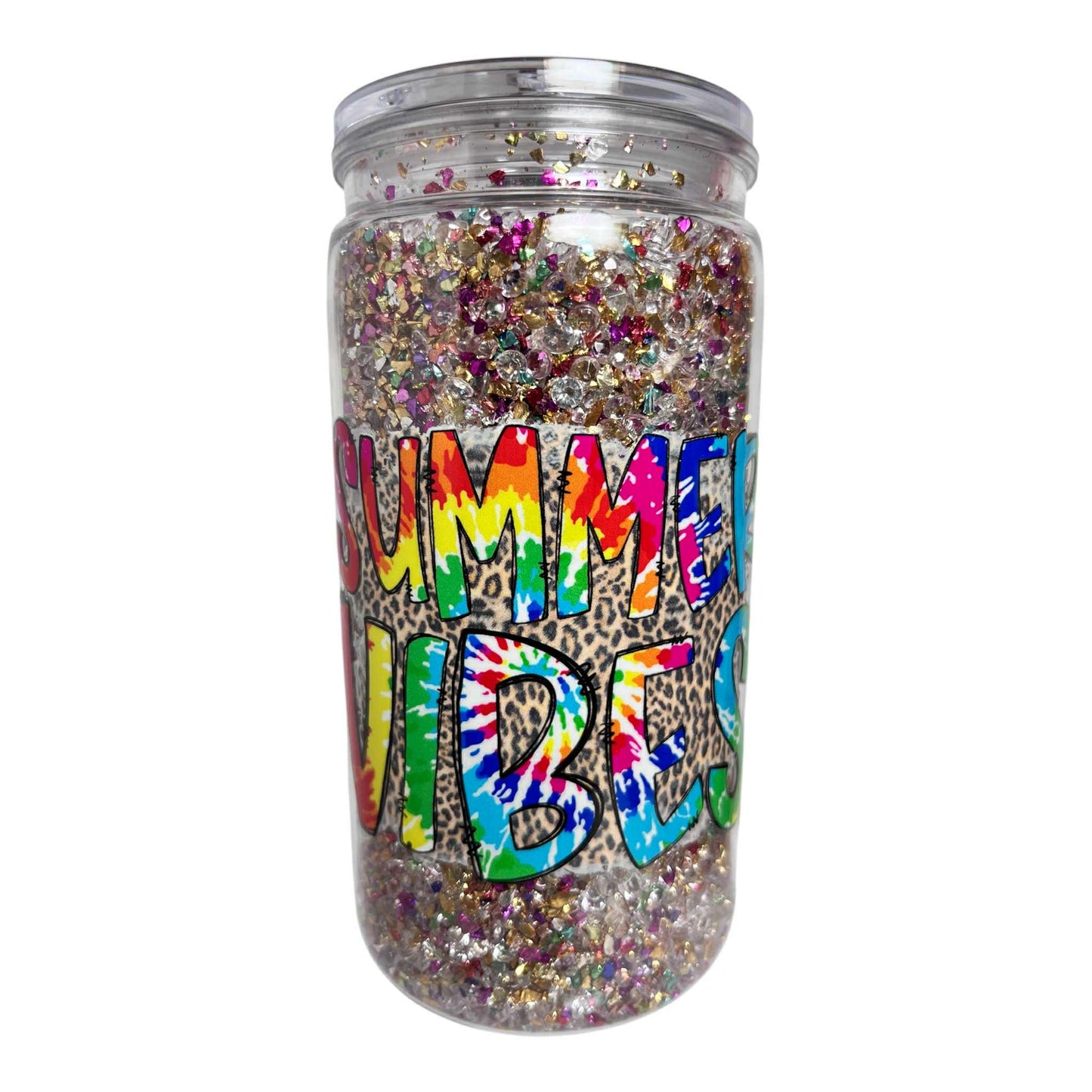 #SG007 - 16oz Snowglobe Acrylic Tumbler / Summer Vibes / Blingy Acrylic  Diamonds - No LIquid
