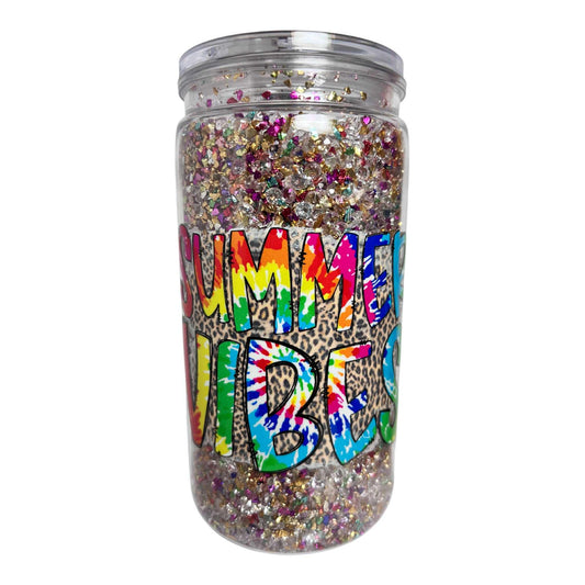 #SG007 - 16oz Snowglobe Acrylic Tumbler / Summer Vibes / Blingy Acrylic  Diamonds - No LIquid