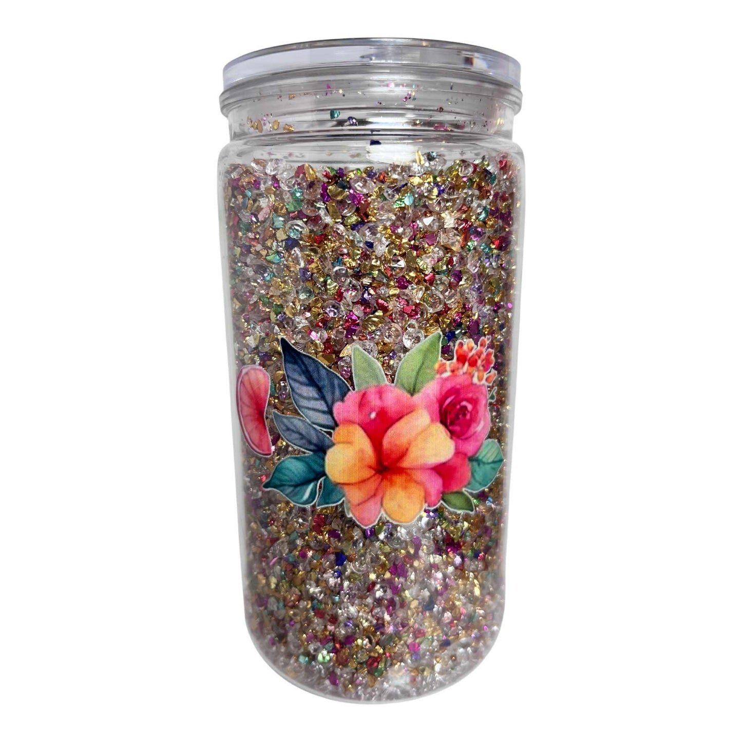 #SG007 - 16oz Snowglobe Acrylic Tumbler / Summer Vibes / Blingy Acrylic  Diamonds - No LIquid
