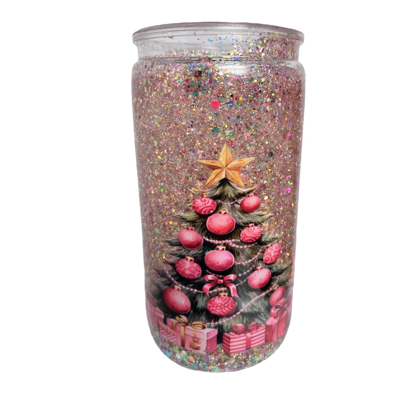 #SG008 - 16oz Snowglobe Acrylic Tumbler / Christmas Theme / Glitter