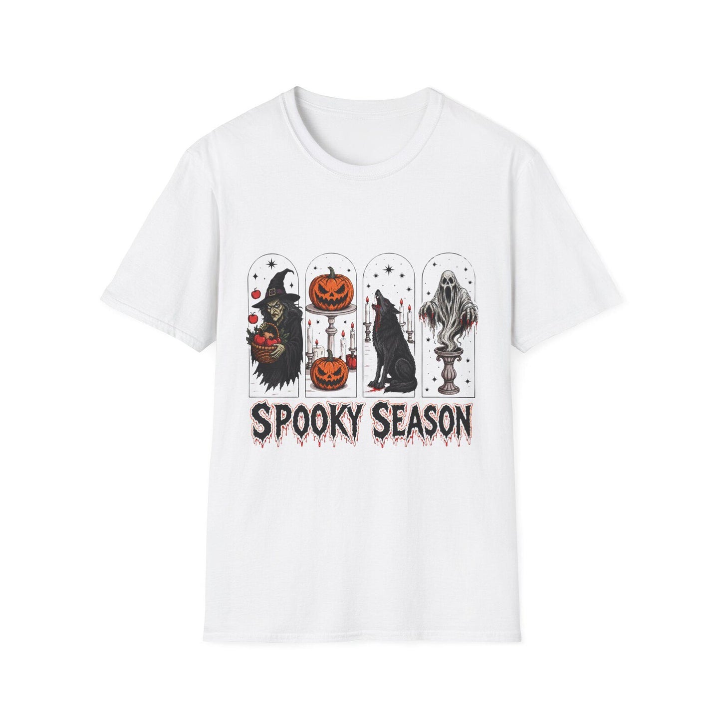 Spooky Season Halloween Icons T-Shirt | Witch Pumpkin Wolf Ghost