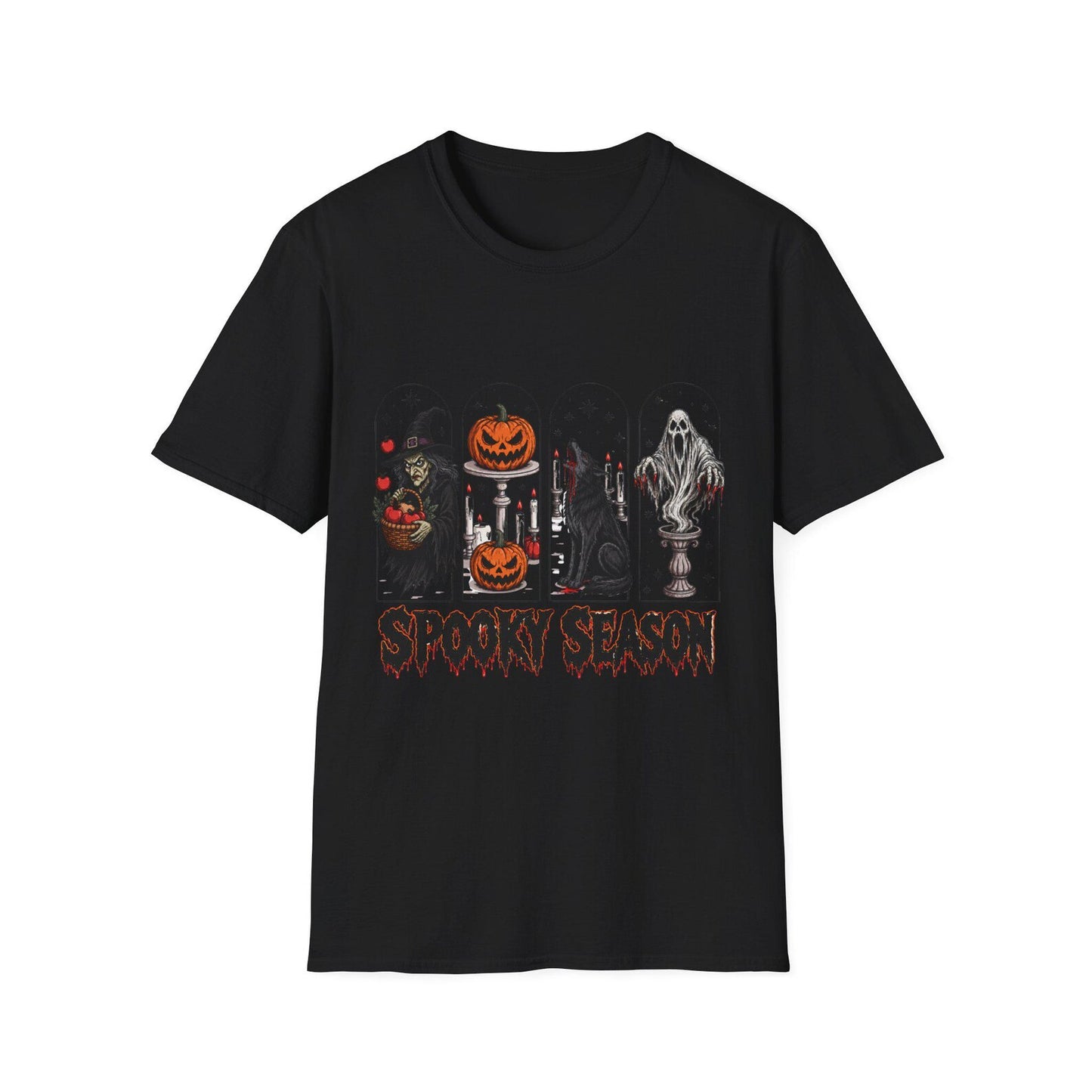 Spooky Season Halloween Icons T-Shirt | Witch Pumpkin Wolf Ghost