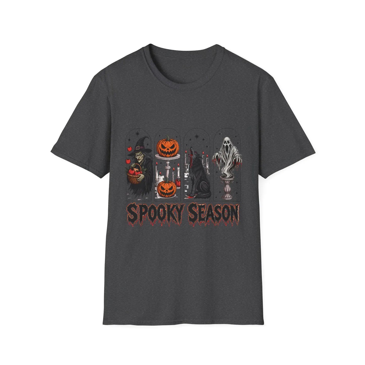 Spooky Season Halloween Icons T-Shirt | Witch Pumpkin Wolf Ghost