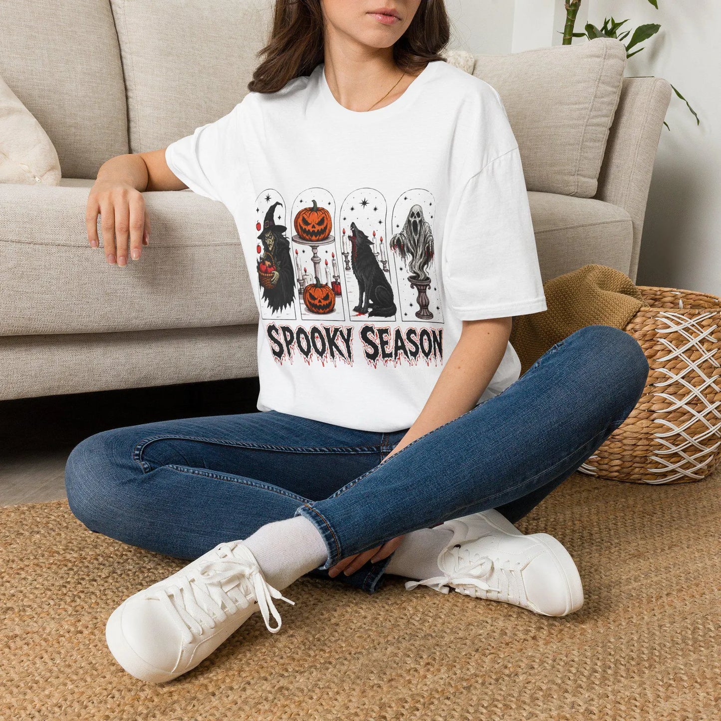 Spooky Season Halloween Icons T-Shirt | Witch Pumpkin Wolf Ghost