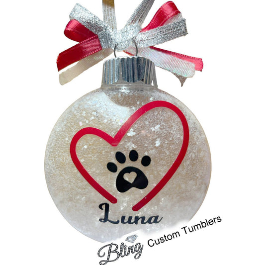 Pre-Designed 3" Puffed Ornament Christmas Tree Holiday Seasonal Decoration Glitter Pet Dog Cat Bird (Ribbon Bow NOT Included)