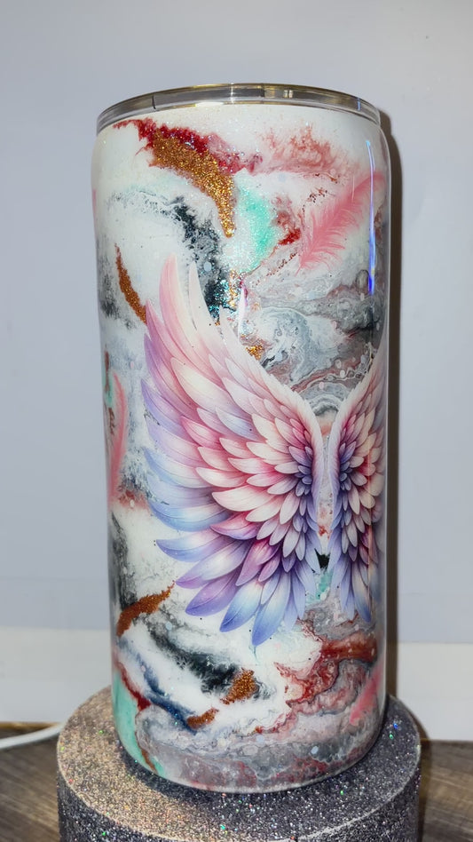#393 - 30oz Religious Fatty / Marble Theme with Feathered Wings Decal