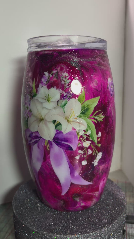 #350 / 15oz Barrel Tumbler / Pink Ink Swirl with Bows and Hearts