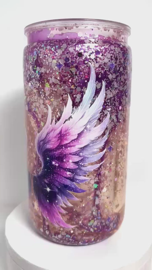 #SG011 - 16oz Snowglobe Acrylic Tumbler / Purple Lava Drip into Pink Liquid