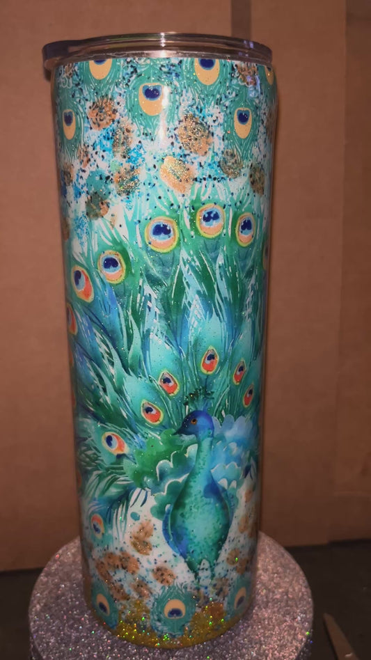 #358 - 20oz Skinny Peacock Theme Tumbler