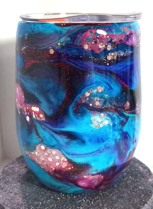 #335 - 12oz Wine Tumbler / Ink Swirl & Glitter