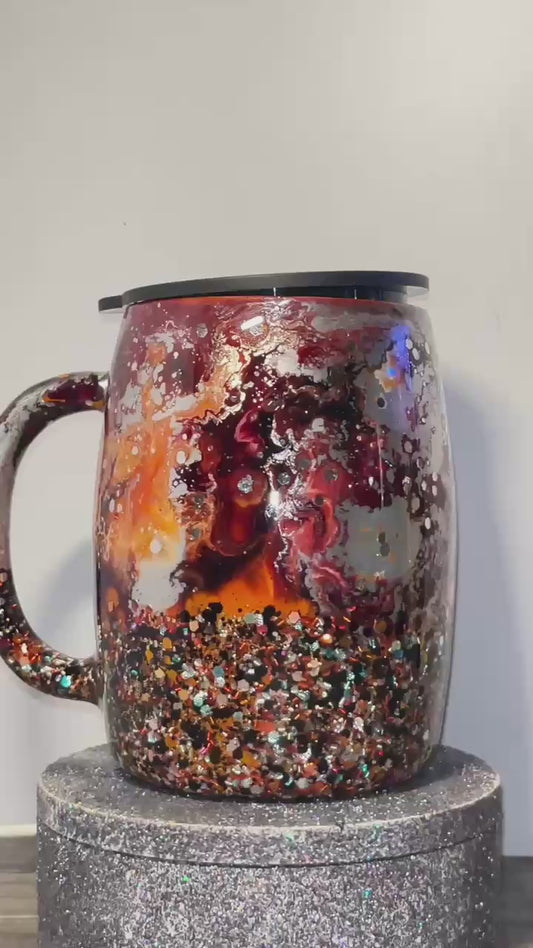 #388 - 14oz Coffee Mug / Metallic Silver & Glitter