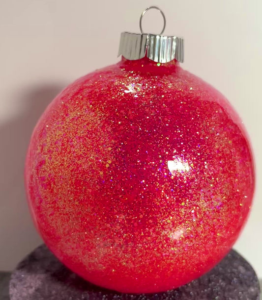 #58 - Ready To Sell Custom Designed 4” Round Glitter Ornament