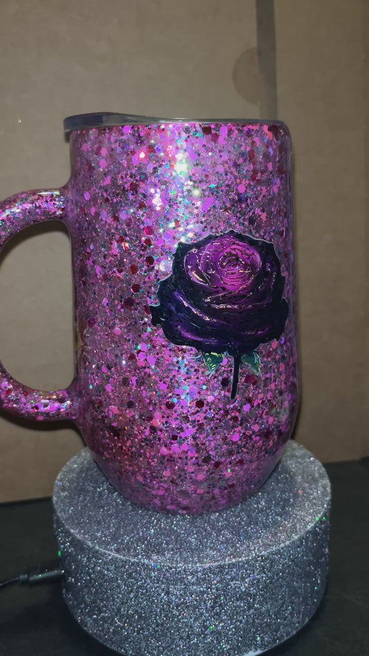 #360 - 16oz Big Stemmy Pink Glittered Coffee Mug / “Bit Of A Mess But Doing My Best”