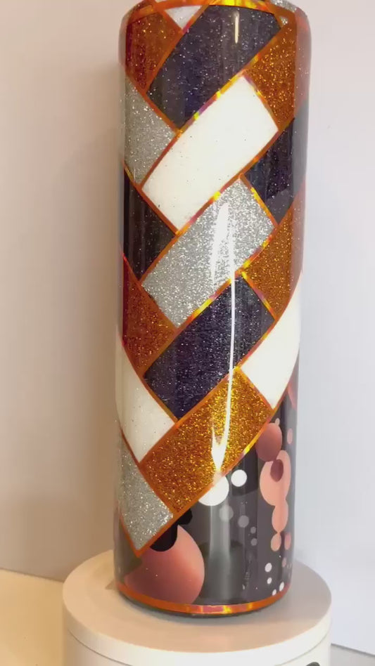 #103 - 30oz Skinny Tumbler - V-Split Vinyl & Glittered Herringbone