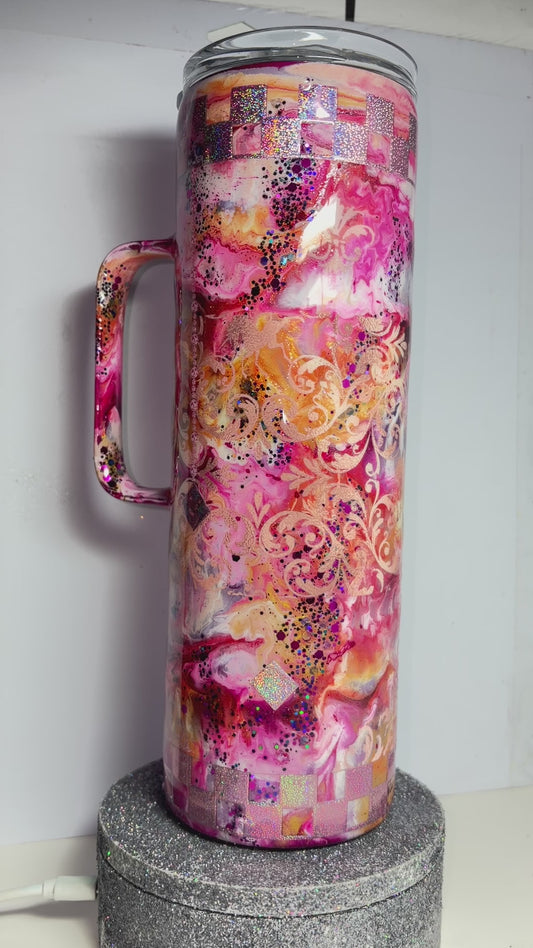 #395 - 20oz Skinny Tumbler with Handle / Ink Swirl with Decals