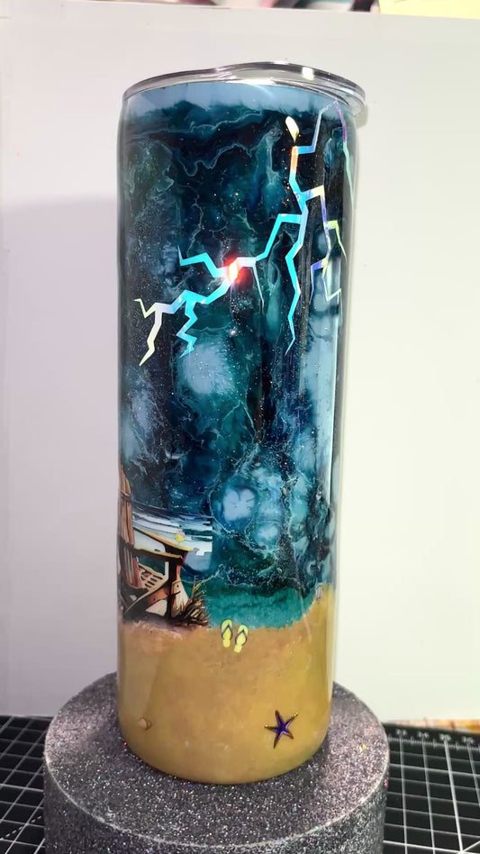 #377 - 20oz Skinny Stormy Beach Theme Tumbler