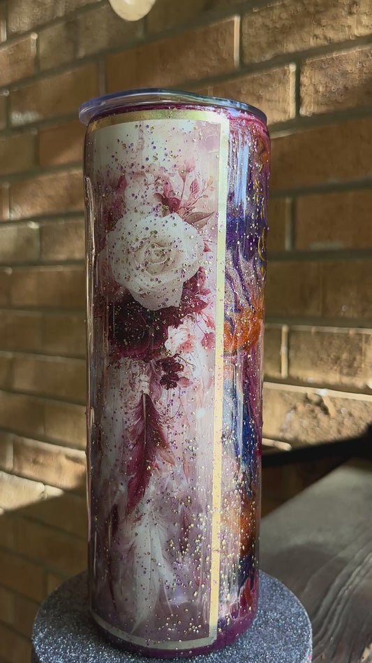 #370 - 20oz Skinny Tumbler / Floral with Glitter