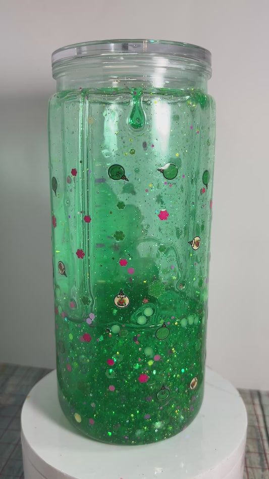 #SG018 - 20oz Snowglobe Acrylic Tumbler / Gri-nch Theme / Green Flow / Decal: Gri-nch