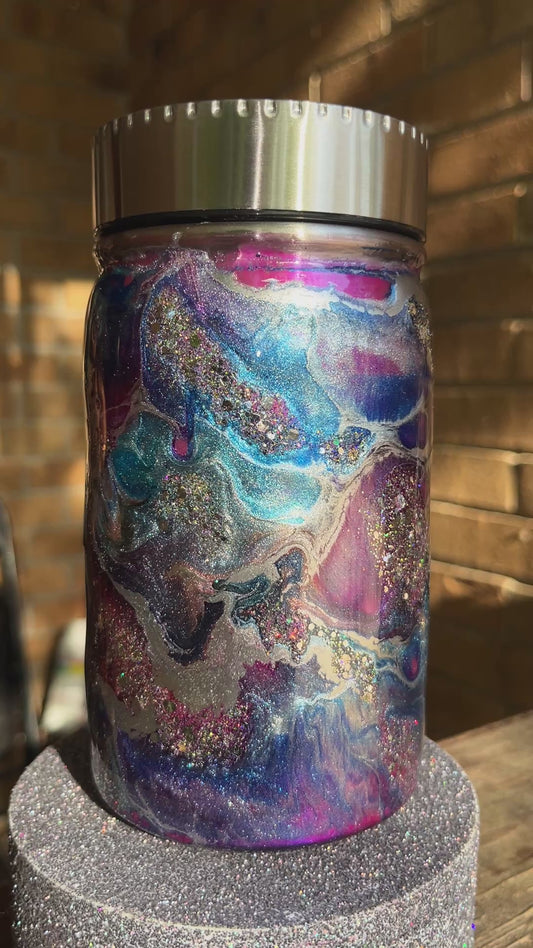 #368 - 17oz Mason Jar Tumbler / Ink Swirl with Glitter