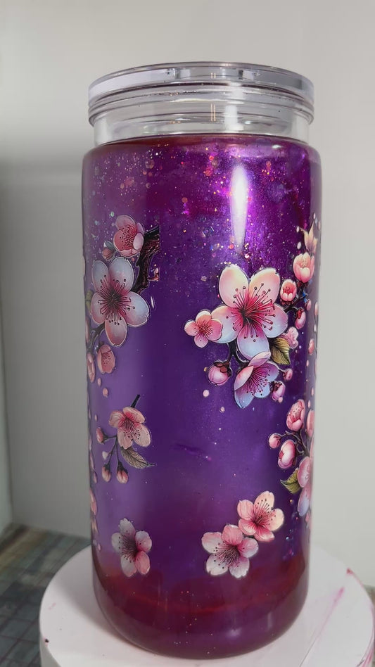 #SG017 - 20oz Snowglobe Acrylic Tumbler / Fairy Theme / Lilac Base with Pink Lava / Decals: Fairy & Flowers