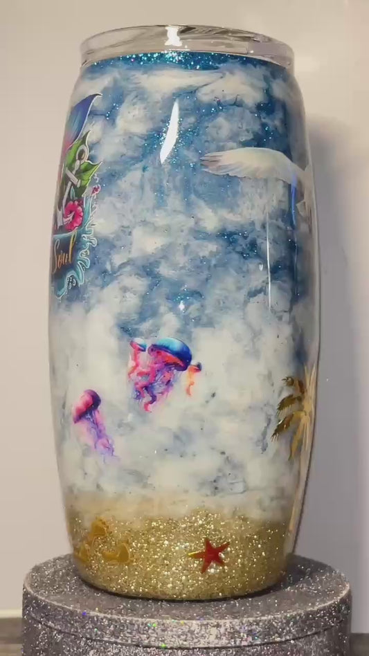#389 - 25oz Barrel Tumbler / Beach Theme