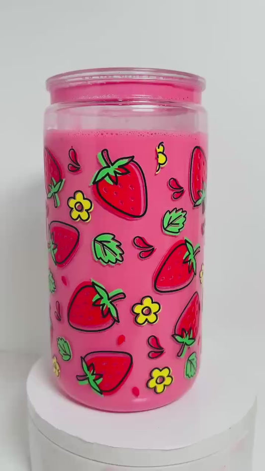 #SG013 - 16oz Snowglobe Acrylic Tumbler / Strawberry Milk
