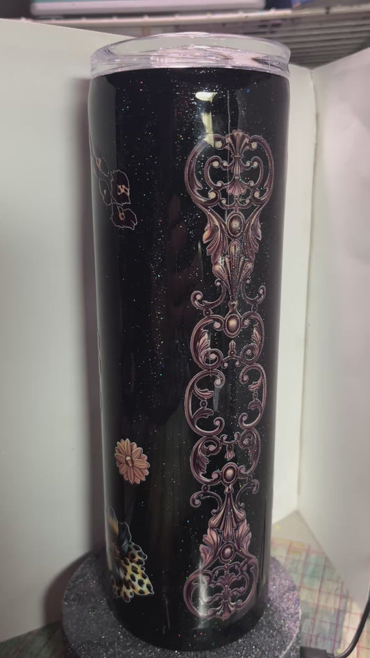 #352 - 30oz Skinny Tumbler / Black Shimmer Base with Vinyl Embellishments