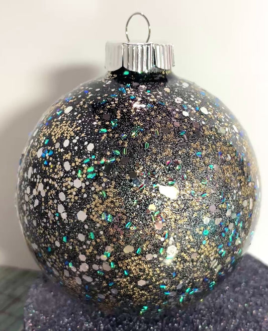 #59 - Ready To Sell Custom Designed 4” Round Glitter Ornament / With Added Bubble Glitter